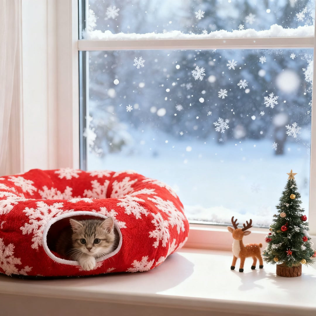 Cat peeking out of the tunnel